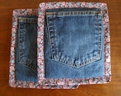 ReCycled Floral Denim Pair RePurposed Pocket PotHolders Hot Pads Pot Holders Handmade