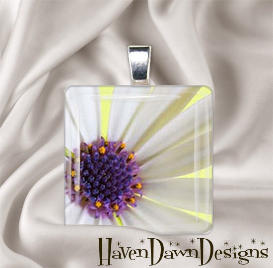 White Flower Glass Tile Pendant