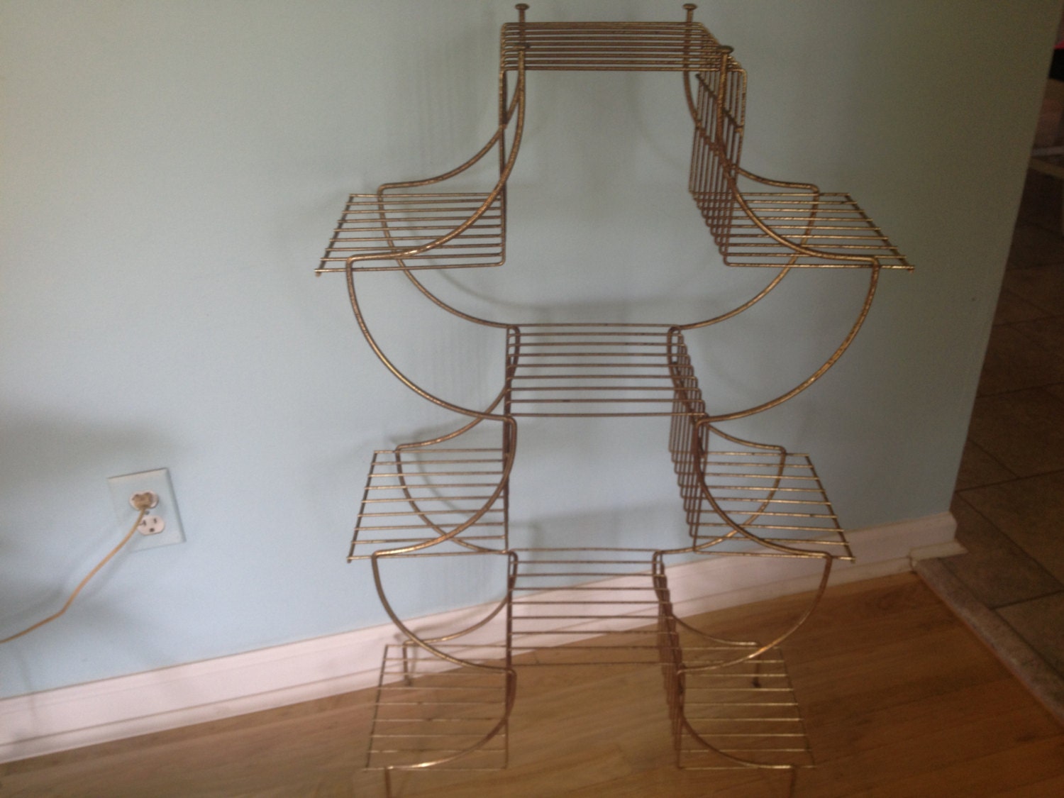 Mid Century Wire PAGODA PLANT STAND, Gold Tone, Plant Stand, Wire Plant Stand, Patio Plant Stand, Wire Shelf Unit