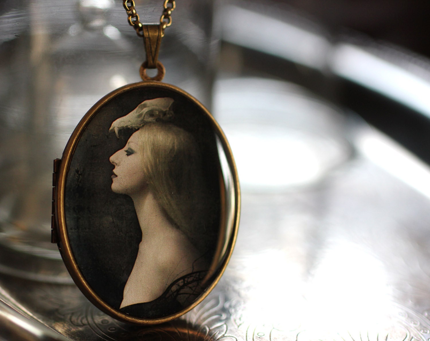 Solid Natural Perfume Locket with Figure 1: Noir Artwork - A Cabinet of Curiosity, Gothic, Victorian Inspired Image by Greg Spalenka