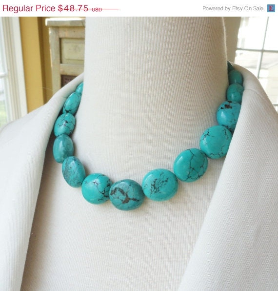ON SALE Chunky Turquoise Statement necklace, Turquoise necklace, Bold Summer jewelry, Toggle clasp, Natural Chunky turquoise necklace