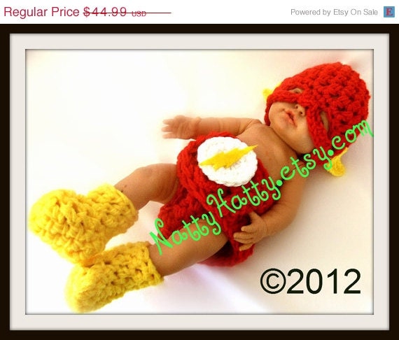 Flash comic Baby handmade crochet Set Hat diaper cover and boots 0 to 24 months years old