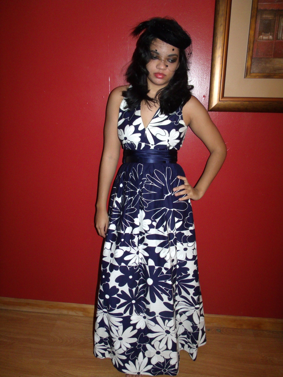 Mr. Davidson Couture Blue & White Floral Maxi Dress