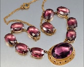 Czech Glass Art Deco Necklace Gold Purple Vintage 1920s Art Deco Jewelry