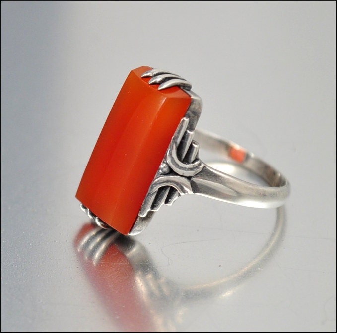 Carnelian Art Deco Ring Sterling Silver Geometric Art Deco Jewelry Vintage 1920s Jewelry