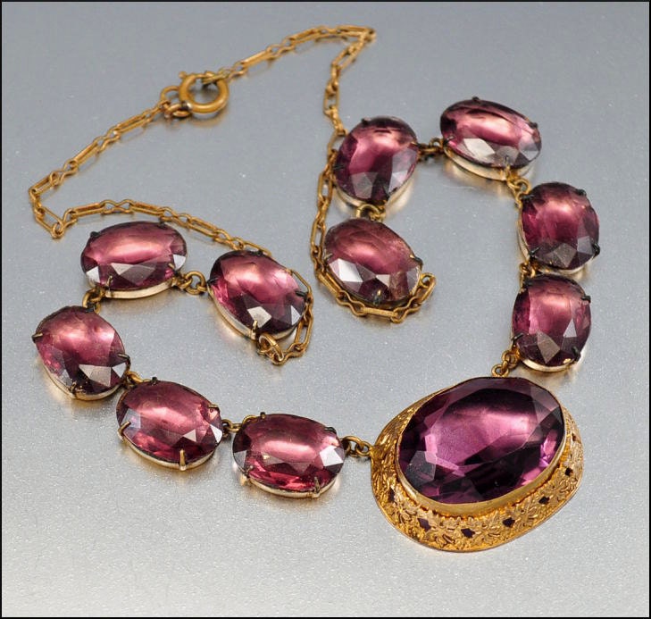 Czech Glass Art Deco Necklace Gold Purple Vintage 1920s Art Deco Jewelry
