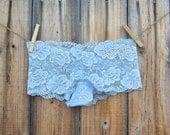 Something Blue BRIDAL Lingerie with bling underwear -  something Baby BLUE boyshort -  MRS. in rhinestones size Small -Ships in 24hrs