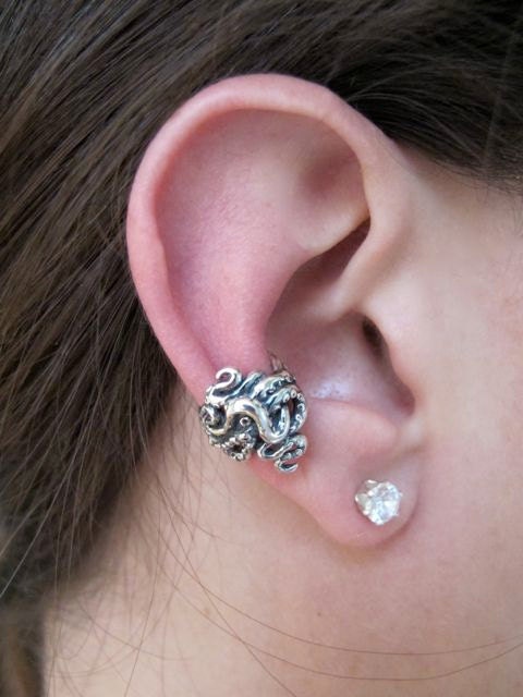 Silver Octopus Tentacle Twist Ear Cuff