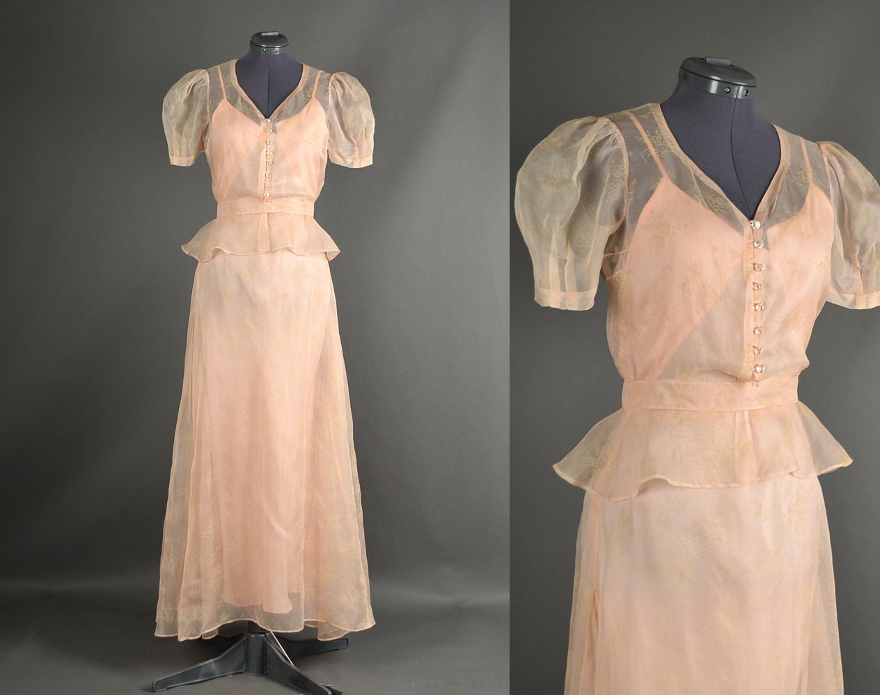 Vintage 1930s Dress // silk organdy 3 piece dress set // 30s Dress