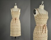 25% Off Sale Vintage 1950s Dress, 50s Dress wiggle embroidered designer Carlye embroidered party dress