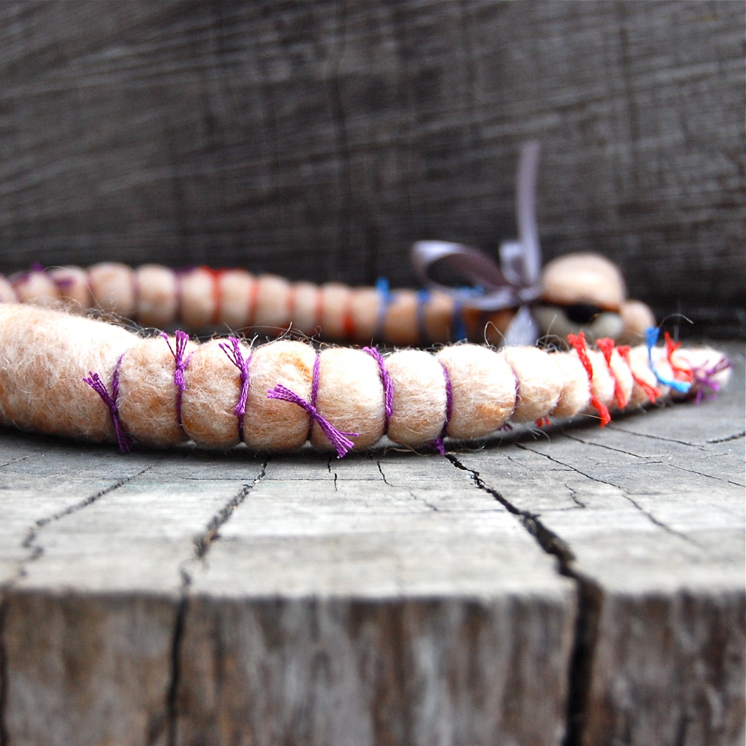 Needle Felted WOOLY Giant Earth Worm Ready to Ship