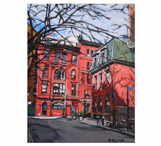 Fine Art Print 8x10, "Red New York", West Greenwich Village red gray Cityscape Painting by Gwen Meyerson