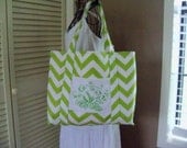 Chartreuse Green Chevron Coral Designed Large Beach Tote Shoulder Bag Purse Handbag
