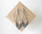 Chevron Arrow V Fiber Macramé Earrings - Grey & Silver Earrings - Simple Modern and Elegant