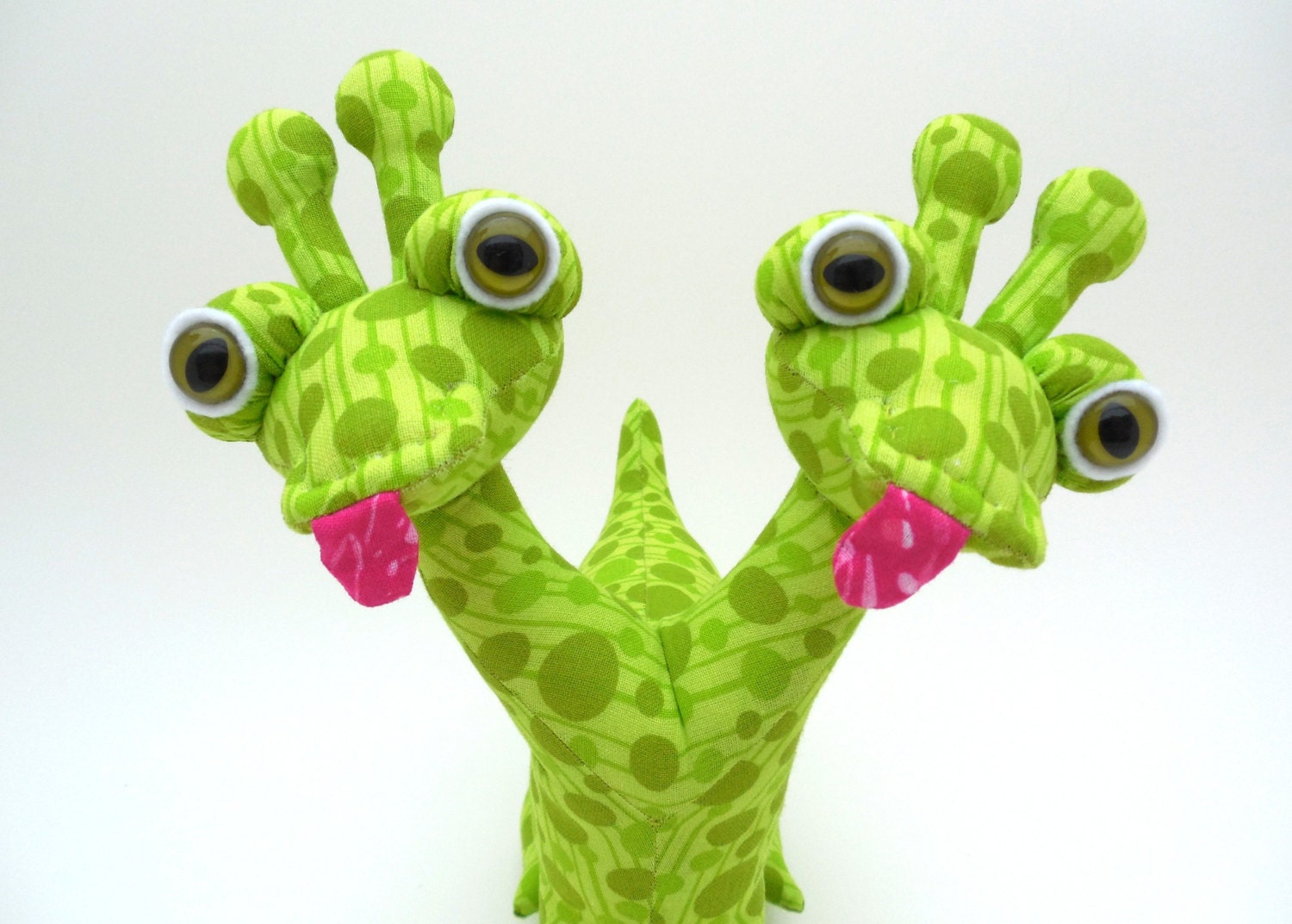Two Headed Alien Toy, Stuffed Conjoined Twin Monster Plush by Adopt an Alien named Kemper and Kiggy