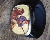 home on the range- repurposed vintage cowboy pulp novel western illustration pewter buckle and belt.