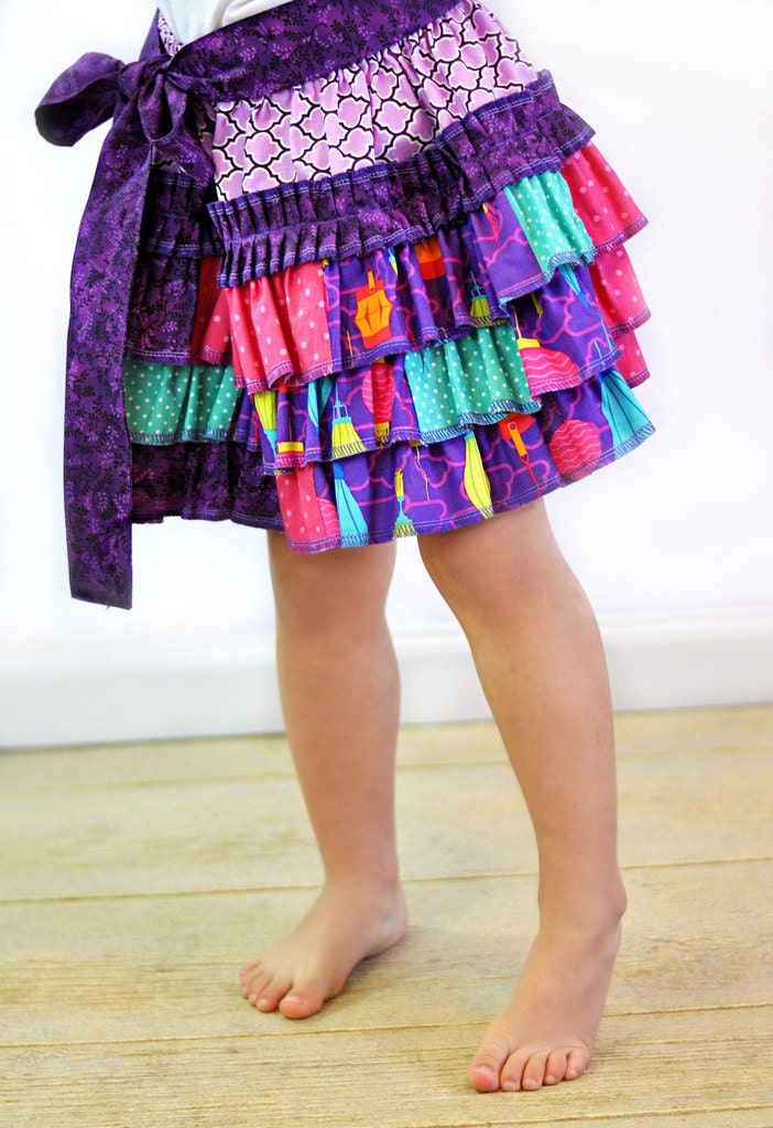 Little Girls Outfit - Ruffled Skirt and Shirt - Purple