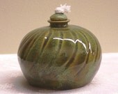 Ceramic Oil Lamp Textured Green Wheel Thrown Stoneware Ceramics Pottery