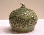 Ceramic Oil Lamp Textured Green Wheel Thrown Stoneware Ceramics Pottery