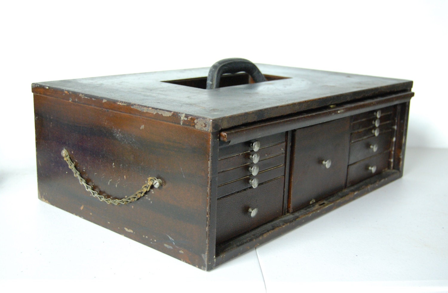 Vintage Pillings  Metal Faux Wood Grain Dental Tool Chest