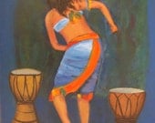 Acrylic Painting Of African Woman Dancing and Drums