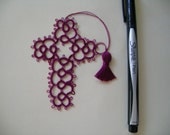 Wine Lace  Bible Bookmark Handmade Tatting Tatted Cross  FREE SHIPPING