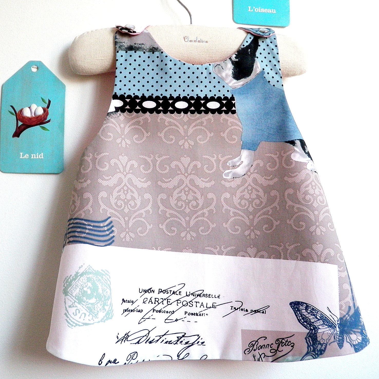 Girls Dress - Reversible Pinafore top or dress - The Marseille - French Style - 6 months to 5Y