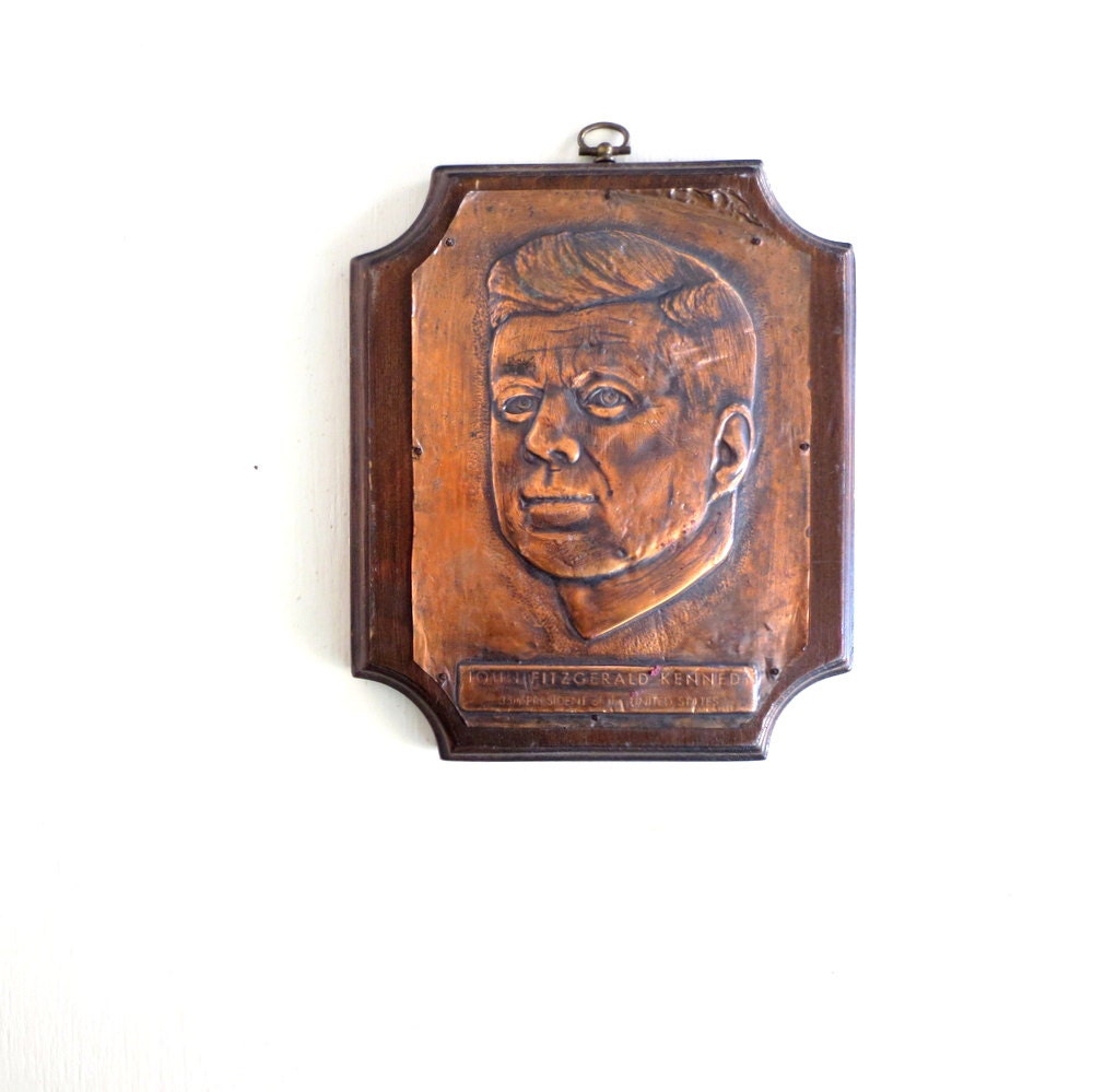 Vintage JFK Plaque / Copper Wall Art / JFK Wall Hanging / Copper Repousse