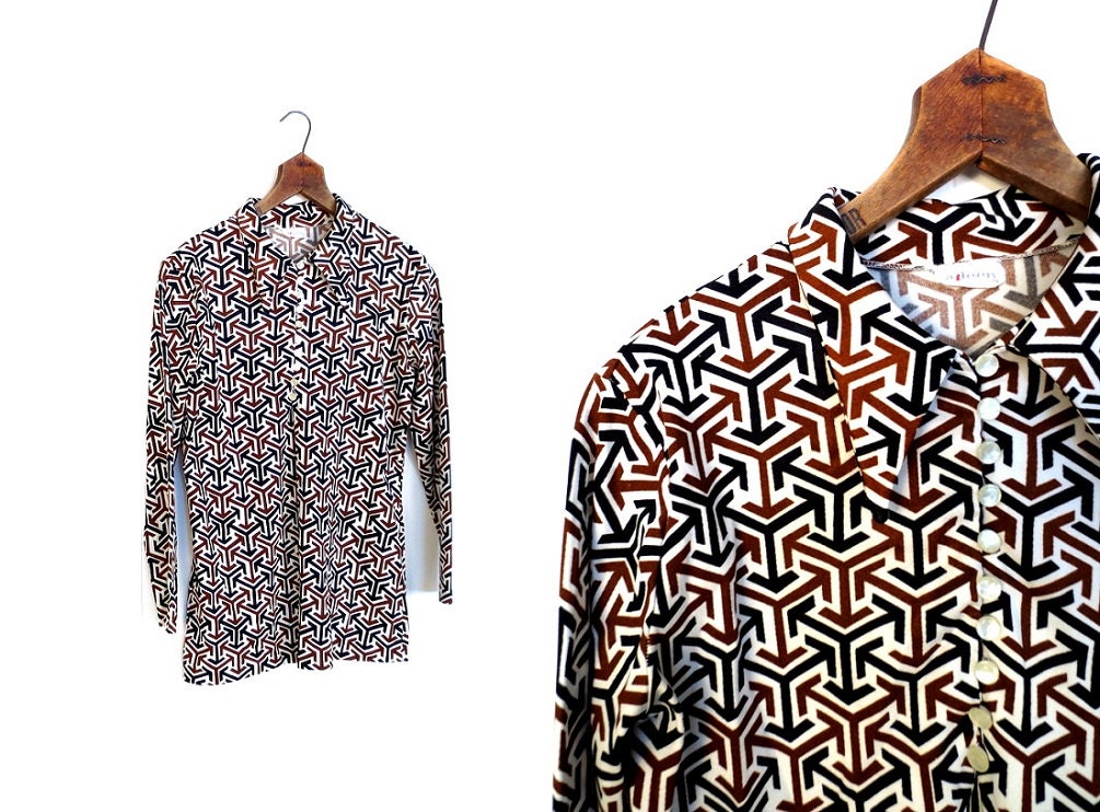 Vintage Mod Top / Arrow Print / 1960s Blouse / 60s Top / Medium M