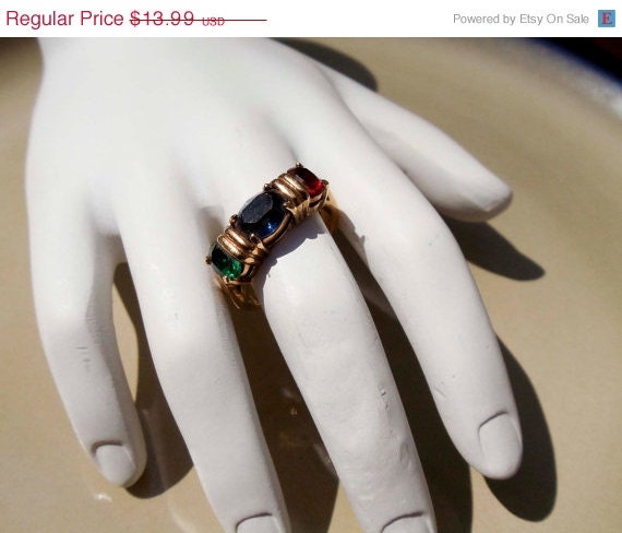 Summer Sale Vintage Gold Ruby sapphire emerald ring