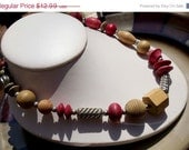 Summer Sale Vintage Wooden Bead necklace silver findings
