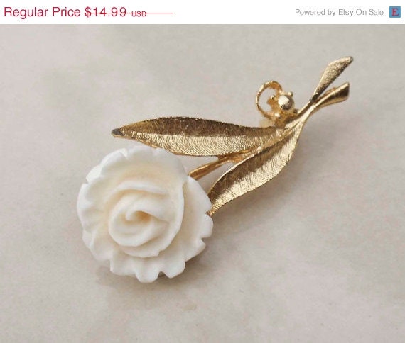 Summer Sale Gold Bone Rose brooch vintage