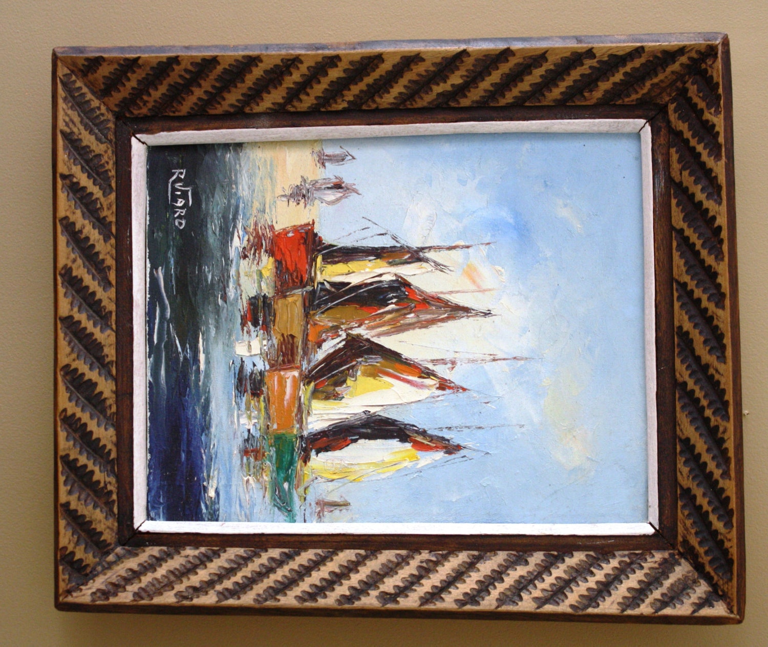 Raoul Viard Oil Painting on Canvas original Impressionism Art Seascape Fishing Boats Haiti