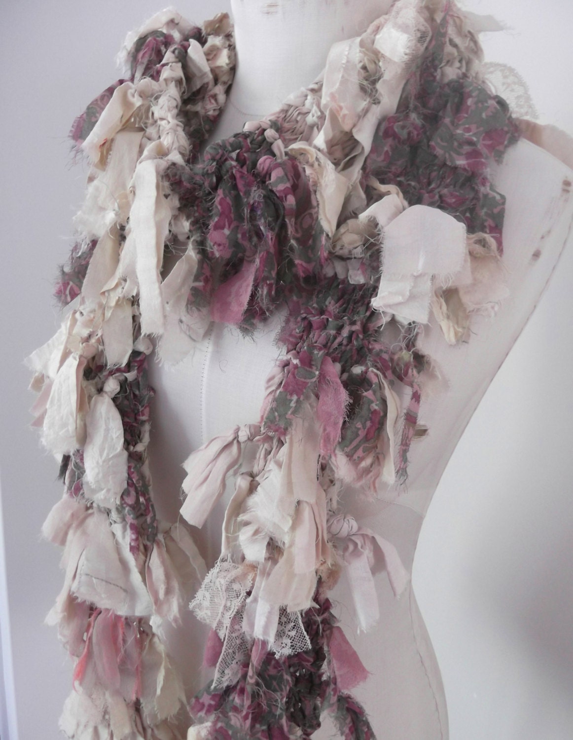 Wild Scrappy Raggy Distressed Earthy  Organic Recycled Sari Silk Scarf