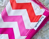 Baby burp cloth - hot pink and yellow chevron stripe hand dyed burp cloth