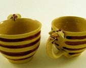 Baby Bee Cups Set- Yellow, Brown Stoneware, Adorable