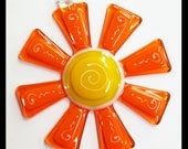 Glassworks Northwest - Brilliant Tangerine and Marigold Flower Suncatcher - Fused Glass Suncatcher
