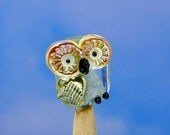 RESERVED for KIM   ))) ........ Olive..... lampwork owl bead.. sra