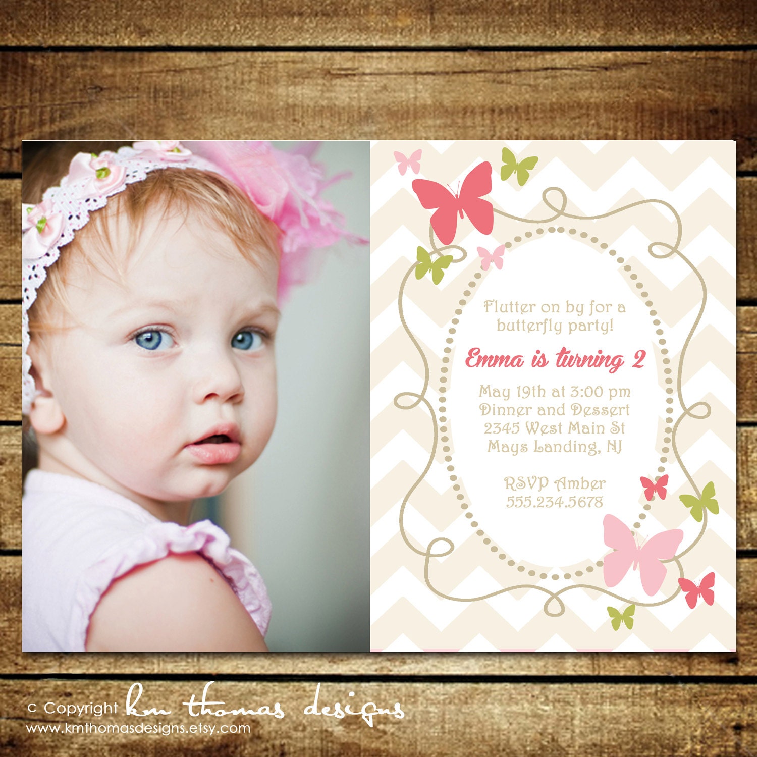 BEAUTIFUL BUTTERFLY...Custom Birthday Invitation...by KM Thomas Designs