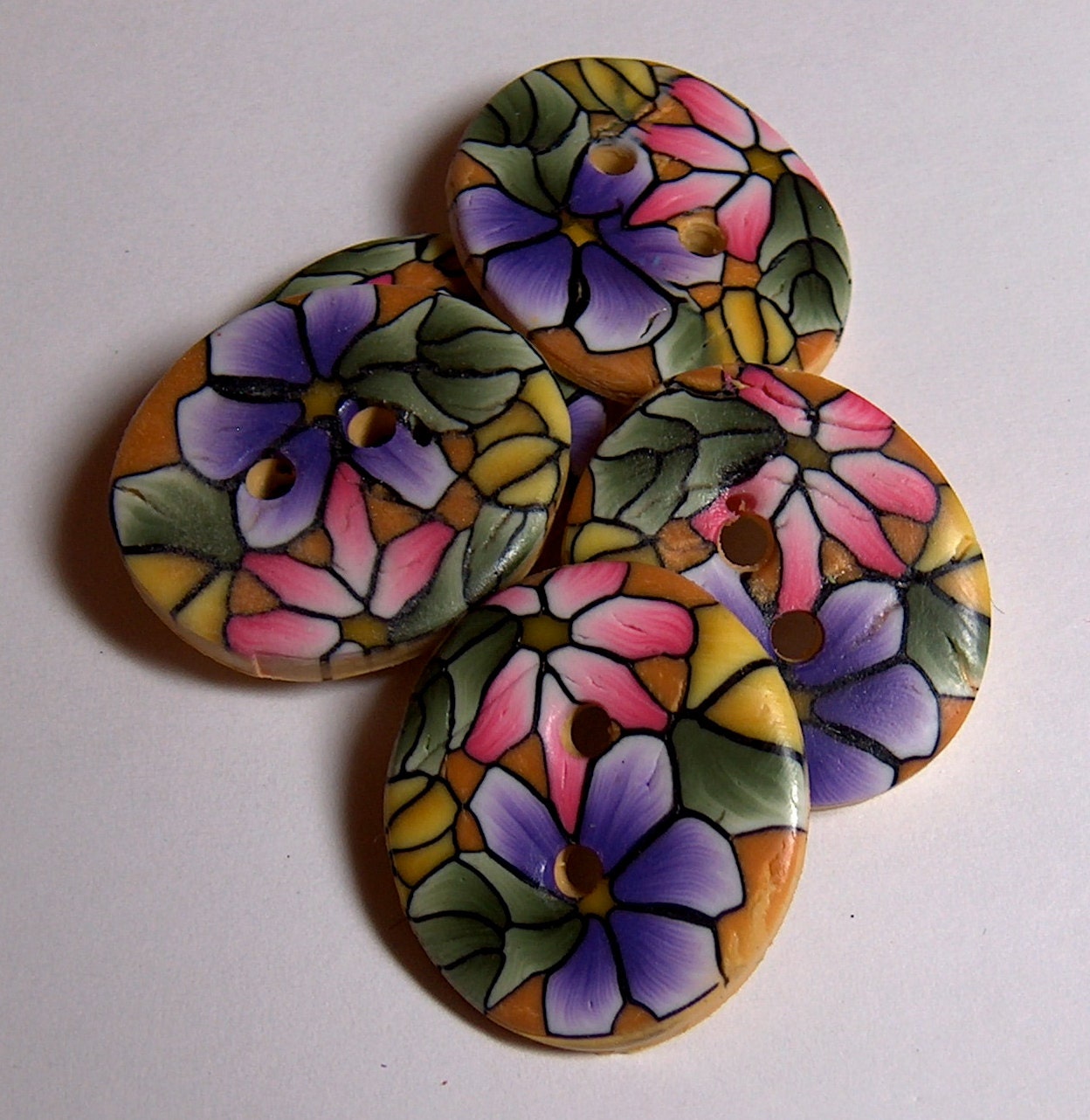 Oval Blue and Pink Flower Buttons No. 5