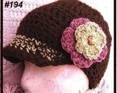 Crochet Pattern hat num 194, Unisex chunky style newsboy or beane hat, all sizes Newborn to Adult