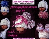 Crochet Pattern, baby hat, num 287 PHOTOGRAPHER'S DREAM PACKAGE One Basic hat, 7 clip on embellishments, instant download