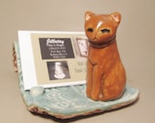 Kitty Cat Business Card Holder - Minature Figurine Art Sculpture Animal