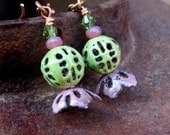 Irish Moss and Heather torch fired glass enamel earrings
