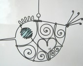 Love Is Pale Turquoise Wire Bird Sculpture