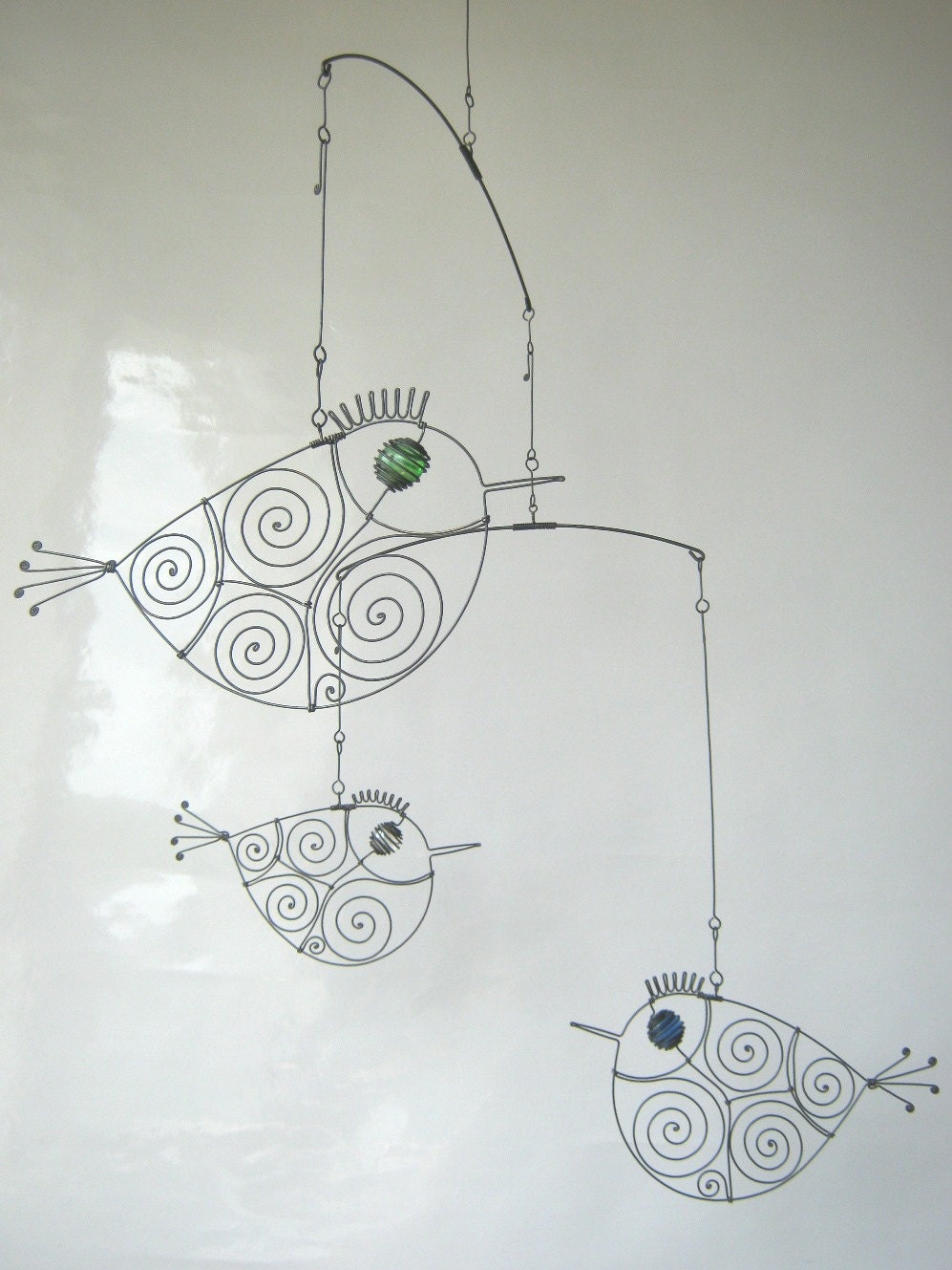 Three Metal Birds Mobile Wire Art Sculpture