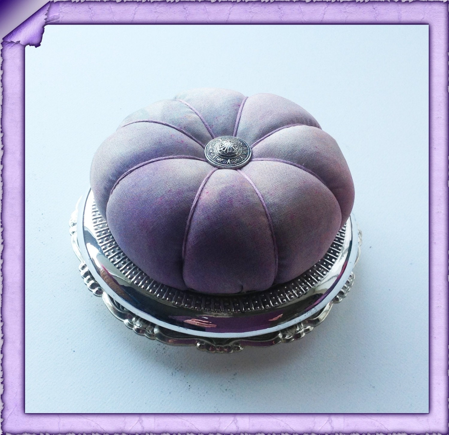 Pincushion - Hand Dyed Silk - Sterling Sterling & Glass Base - Classy