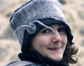 Grey felt hat felted wool hat merino wool hat  unique fiber felt hat ooak hat nuno felting warm felt hat handmade France Etsy jannio