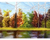 Sycamore Tree painting original Watercolor Landscape painting river creek trees  realism art 5x7 on paper
