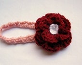 Crochet Headband,Newborn Headband with Crochet Flower in Red and Pink  Baby Headband, Handmade Headband, Photography Prop